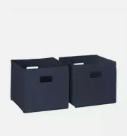 New, 2 Piece Folding Storage Bin Set, Navy Blue. 10.5" L x 10.5" W x 10" H