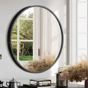 Furb Round Wall Mirror 100cm Black Circle Vanity Mirror Metal Frame
