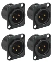(4 Pack) Genuine Neutrik NC3MD-L-B-1 Black 3 Pin Gold XLR Panel Mount, Solder