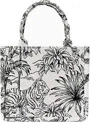 [NCDUANSAN] Large capacity handbag linen cotton flower embroidery retro exquisite doodle fashion shopping bag