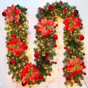 Christmas Garland with Lights, 270 cm Warm White Christmas Garland Fir Tree Garland Fake Christmas Decoration Garland for Interior Fireplace Stairs...