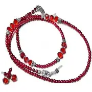 Reading glasses beaded holder lanyard (optional earrings) - Red pearl crystal