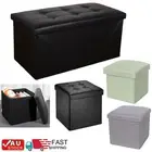 Folding Ottoman Storage Blanket Box Seat Faux Leather Linen Toy Foot Stool Large