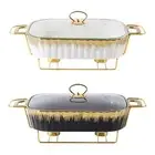 Ceramic Chafer Casserole Dish Buffet Server Food Warmer Transparent Cover