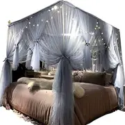 Joyreap 4 Corners Post Canopy Bed Curtain for Girls & Adults - Royal Luxurious Cozy Drape Netting - Cute Princess Bedroom Decoration (Gray-Blue, Full/Queen)