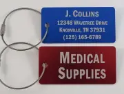Metal Luggage / Golf Bag Tag with steel loop cable - Free Custom Engraving