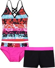 [FEESHOW] Girls' Geometric Two Piece Halter Tankini Swimsuit Set Bathing Suit