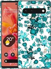 [GlamCase] for Google Pixel 6 5G, Google Pixel 6 5G Case - Floral Teal Design Printed Slim & Sleek Cute Plastic Hard Snap on Protective Designer Back Phone Case/Cover for Pixel 6 5G
