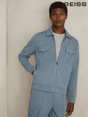 Reiss Airforce Blue Medina Interlock Jersey Zip-Through Overshirt (AM5321) | $350