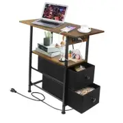 Nightstand with Charging Station, Narrow Side Table with USB & Type-C Ports,