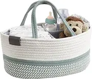 DECOMOMO Diaper Caddy Organizer, Large Nursery Organizers and Storage, Baby Diaper Caddy Basket with Removable Divider for Boy Girls Mom Gifts (Spiral Green & White, Large)