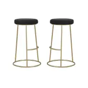 Set of 2 Xyla Velvet Kitchen Bar Stool - Gold Metal Frame - Black