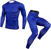 [Abigprofit] Men's Running Set 2pcs/Sets Sportswear Compression Sports Suit Running Sport Workout Tights 19 S