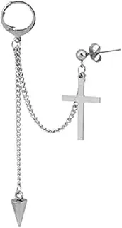 [IMINI] Cross Spike Threader Tassel Chain Cuff Wrap Small Hoop Long Dangle Drop Earrings for Men Women Cartilage Stud Two Holes Personalized Punk Climber Crawler Hip Hop Rock Kpop Gothic Piercing Gifts, Stainless Steel