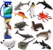 12 Pcs Animal Sea Figures Ocean Toy for Kids Sharks Whales & Octopus-Sea Animal