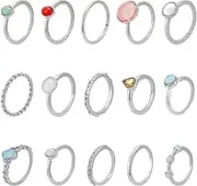 [UNICRAFTALE] 15Pcs 15 Styles Finger Rings Set Vintage Stackable Finger Rings Bulk Irregular Gemstone Ring Set Fashion Sets Colorful Gem Ring for Women