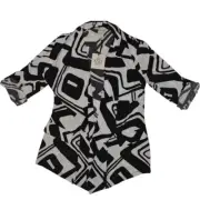 VTG Women's Chico's Kit Open Front Blazer Size 0 Small Black White Patterned