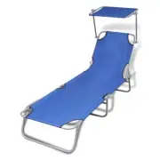 Folding Sun Lounger With Canopy Pool Beach Sunbed Portable Camping Outdoor Chair