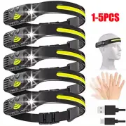 COB LED Headlamp USB Rechargeable Headlight Bar Torch Work Light Head Band Lamp