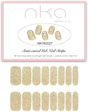 NKA Semi Cured Gel Nail Polish Strip -16 Extra Long Double Ended Nail Wraps -Nail Stickers -UV Lamp Curing- GOLDEN GLAM