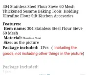 304 Stainless Steel Ultra-fine 60 Mesh Filter Kitchen Mesh Flour Sifter Flour...