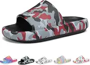 [Tormigo] Boys and Girls Cloud Slides for Kids – Non-Slip Summer Slippers Lightweight Beach, Pool, and Indoor Shower Sandals, Camo Red, 11.5-12 Little Kid