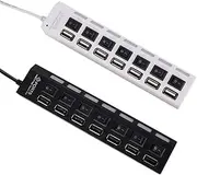 7 Ports USB Hub LED USB High Speed 480 Mbps Adapter USB Hub with Power On Off Switch for PC Laptop Computer PC Laptop with ON/of (White)