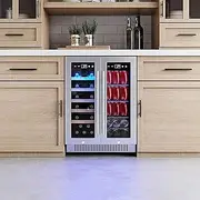 Modern Wine Fridge 140 Liters Dual Zone with Drinks Storage Cabinet Chiller