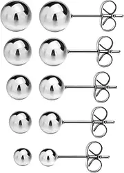 [JewelrieShop] Stud Earrings Set, Stainless Steel Round Ball Stud Earrings for Womens, Assorted Size and Colors