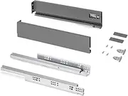 Emuca - Drawer Kit for Kitchen and Bathroom, Height 93mm, Depth 450mm, 30kg, Soft Close, Panels Not Included, Steel, Anthracite Grey