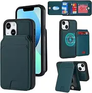 FROLAN for iPhone 13 Mini MagSafe Case Wireless Charging with Wallet Detachable Card Holder Premium PU Leather Magnetic Stand Kickstand Protective Phone Cover for iPhone 13 Mini 5.4" Green