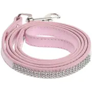 Colorful PU Leather Pet Leash for Training and Walking Cats or Dogs with Sparkly Studded Rhinestones (Pink)