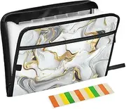 White Gold Marble Texture Accordion File Organizer 13 Pockets A4 Letter Size Folders for Documents with Zipper Closure Pocket Accordion File Organizer for Home Office Travel