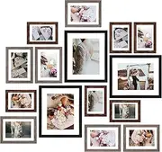 Picture Frames Set, 15 Pack Wall Frame Set in 3 Different Finishes with Mat for Multiple Sizes Photos, Three 8x10, Six 5x7, Six 4x6 for Wall Gallery Decor, Hanging or Tabletop Display