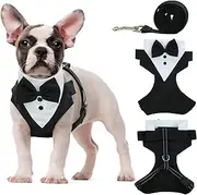 OUOBOB Dog Tuxedo Harness, No Pull Dog Tuxedo Vest Harness with Leash, Adjustable Doggie Wedding Suit Costume with Bow Tie for Small Medium Dogs, Birthday, Walking (Balck M)