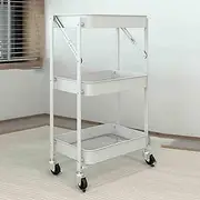 Flower Rack,Metal Pot Rack,Foldable Tray,Movable,(with Pulleys),Suitable for Garden(White)