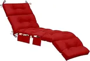 Kigley 1 Pcs Chaise Lounge Cushions with Side Pocket 74.5 x 22 x 4.7 Inches Tufted Patio Recliner Cushions Summer Seasonal Replacement Cushions for Indoor Outdoor Patio Sunbathing (Red)