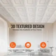 White Geometric PVC Ceiling Tiles, 12-Pack (0.6m x 0.6m) - Easy Install, Acou...