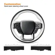 Hand Stitch White Dark Gray Alcantara Steering Wheel Cover for Ford F-150 Raptor