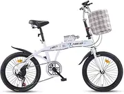 Foldable Bicycle,Ultra-Light and Convenient Mini Student Bicycle 20" 7 Speed Unisex Bicycle High Carbon Steel Frame with Front and Rear Fenders,A