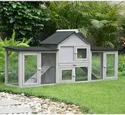 PawHub Double Run Wooden Chicken Coop Rabbit Hutch Bunny Cage Grey