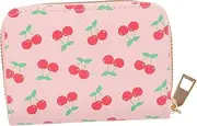 [WATIIFUFU] Credit Card Holder Zipper Wallet for Women Compact Cherry Coin Purse with Capacity Aesthetic Design for Cards Cash Coins for Everyday Use