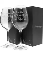 Pair of Engraved Crystal Wine Glasses, 430ml x 2