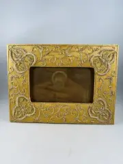 Mark Roberts Photo Frame holds 3" x 5" Fabric Stitched Gold/Yellow Made in India