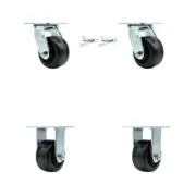 4 Inch Phenolic Caster Set with Ball Bearings 2 Swivel Lock 2 Rigid SCC
