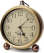 Maxspace Metal Golden Table Clock, Retro Vintage Non-Ticking Small Alarm Clock,Battery Operated Silent Quartz Movement HD Glass Desk Clock for Bedroom Living Room Indoor Decoration Kids (Arabic)…