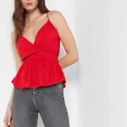 Express Satin Wrap Front Peplum Cami