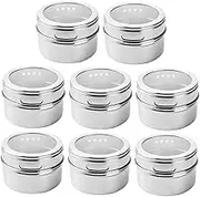 VICASKY 8pcs Magnetic Spice Jar Spice Jars Magnetic Jars Magnets Canisters Fridge Spice Container Stickers for Tin Spices Magnetic Spice Storage Container Silver Stainless Steel