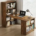 Varossa's Combination Workstation Computer Desk with 6 Storage Shelves Rustic