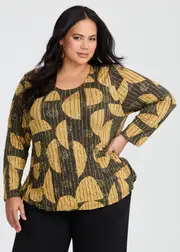 [TS] Taking Shape Foil & Bamboo Crush Top Size 24 in Mustard Print - Plus Size Women's Clothing Mustard Print